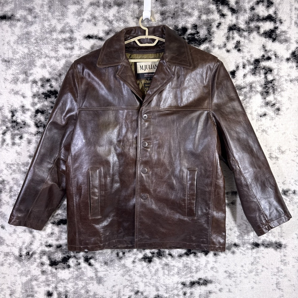 M. Julian Wilsons Leather Jacket Mens Size Extra Large Brown Quilted Liner